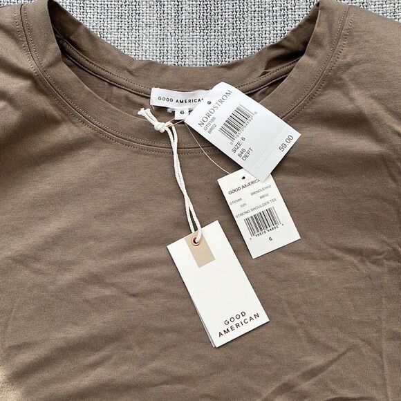 Good American Strong Shoulder Tee Cotton Modal Brindle Size 6 - Picture 3 of 8